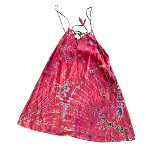 Dresses & Skirts - Bohemian Tie Dye Spaghetti Strap Mini Dress‎ Women's Red Pink Black
